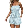 crazy bean Tuta Donna Estiva 2 Pezzi a Righe Completo Corto Pantaloncini e Maglietta Senza Spalline Elegante da Spiaggia Casual con Tasche Blu L