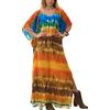 YouKD Caftano lungo da donna, estivo, bohémien, con motivo etnico, maxi abito da spiaggia, copricostume, Un Blu Arancio, Taglia unica