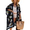 Breezy Lane Kimono da donna floreale cardigan bikini spiaggia copertura casual costumi da bagno per le vacanze, Foglie nere., Taglia unica