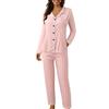 Generico Set Pigiama Donna - Lungo Pigiami Pantaloni e Camicia con Bottoni a Maniche Lunghe Leggero ed Elegante Comodo Pyjamas Pigiama Tuta Due Pezzi Elegant Pajamas Women per Casa E Casuale