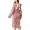 Generisch Accappatoio da donna, morbido, lungo, caldo, con orecchie, in spugna, con cappuccio, per autunno, inverno, biancheria da notte, Colore: rosa., m