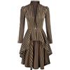 Generisch Camicia a righe da donna a maniche lunghe giacca vittoriana steampunk medievale cappotto vintage gotico frack smoking volant orlo irregolare medievale costume blazer scollo a V, cachi, S