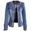 FLLLYQ Giacca in Jeans Donna, Giacca Casual in Denim Girocollo, Giacca in Denim Slim Plus Size, Elegante Giacca Cardigan con Strass da Donna, XL