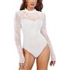 MAYFASEY Body da donna in pizzo floreale con collo a lupetto a maniche lunghe in rete trasparente body per uscire