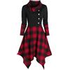BOTCAM Abito da donna a maniche lunghe, con orlo irregolare, con bottoni, collo alto, in tartan, a tunica, da donna, con stampa medievale, gotica, per cosplay, stile vintage anni '50, Colore: rosso, M