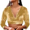 Fashnkart Sari Sari Choli - Camicetta da donna indiana, in velluto, con scollo a V, maniche a 3/4 con Gotta Patti, Beige, L