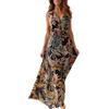 Yutdeng Vestito Donna Estivo Casual Senza Maniche Stampa Floreale Copricostume Scollo a V Boho Abiti Coulisse Stringata Elegante Abito Lungo da Spiaggia Maxi Dress,Nero,XL