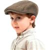 XuoAz Cappello Piatto in Tweed di Lana, per Bambini e Ragazzi, Stile Vintage, da tassista, per Bambini e Bambine (da 4 a 9 Anni), Cachi Scuro, 4-9 Years