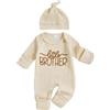 BeliBacca Set Outfit Neonato Little Brother per Bambino, Pagliaccetto a Maniche Lunghe con Ricamo di Lettere, Girocollo, Tutina, Cappello, Completo in Un Pezzo per Neonato e Bambino, Outfit Autunnale