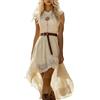 Generic Abito Retro Con Scollo a V E Maniche Corte per Donne Vintage Western Country Abiti Casual Spiaggia Dress Vacanza Al Ginocchio Medievale Gonna Deguisement Hippie Costume Stile Cowboy, beige, M