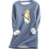 Fannyfuny Noi di Notte Camicia da Notte Camicia Donna Cute Cat Stampato Felpa in Pile Spessa O-Collo Caldo Top Camicia Casual Calda E Morbida Tunica Taglie Comode