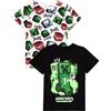 MINECRAFT T-Shirt 2 Pack Bambini | Ragazzi Ragazze Skeleton Boom Creeper Personaggi Personaggi Bianco e Nero Top | Abbigliamento a Maniche Corte