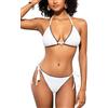 SHEKINI Set bikini da donna a triangolo con allacciatura al collo, sexy, costume da bagno in due pezzi, con cravatta, grazioso costume da bagno, bianco, S