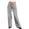 Generic Jeans a Gamba Dritta da Donna, Jeans Elasticizzati a Gamba Larga, Pantaloni Boyfriend Lunghi alla Moda Vita Bassa, Grigio Chiaro Medio