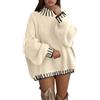 Generisch Maglione da donna a maglia grossa con frange, taglio largo, in stile bohémien, morbido maglione invernale con collo alto e treccia, Stil_r03 Bianco, L