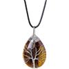 Generico Collana con pietra energetica a goccia avvolta in filo di cristallo naturale fatto a mano con albero della vita for equilibrio e positività(Tiger's Eye [White Wire])