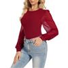 SHAPERIN Maglietta Girocollo Donna Body Elegante Maniche a Sbuffo Crew Neck Bodysuit Top Aderente T-shirt, Vino Rosso, M