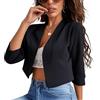 Generic Blazer per Le Donne Blazer Corto da Donna con Maniche A 3/4 Leggero Aperto sul Davanti Cardigan Giacca da Lavoro Casual Senza Colletto Elegante da Ufficio Top Coprispalle Capospalla Nero Taglia S