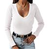 TrendiMax Maglie Donna a Manica Lunga Girocollo Camicia Slim Tinta Unita Basic Knit Top Pullover Jersey Jumper Bianco M