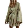 WEITING Cardigan Kimono con Scollo a V da Donna con Lacci Mini Abito in Cotone e Lino con Maniche Lunghe e telai Dresse Robe Style Abiti Estivi Allentati