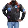 Jorde Calf Giacca in pelle vintage da uomo dell'Aeronautica con pelliccia rimovibile, giacca in vera pelle con toppe USAAF, giacca bomber da pilota della Marina B3 WW2, Marrone, XXL