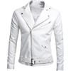 ZDJSWJ Giacca in pelle con lacci laterali da uomo Slim Fit similpelle bike jacket Flip neck moto pu jacket, bianco, L
