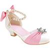 IQYU Scarpe da ballo per bambini Bowknot Performance per ragazze, con tacco e perle, con strass, antiscivolo, eleganti, morbide e comode, Colore: rosa., 28 EU
