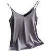 Hamthuit Top da donna con cinturino da donna con scollo a V canottiera bianca senza maniche in raso di seta canotte da donna estate grigio M