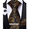 DiBanGu Cravatta da uomo Paisley formale in seta e fazzoletto da taschino gemelli fermacravatta per festa di nozze ballo di fine anno, Nero e oro, Taglia unica