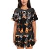 YQxwJL Set pigiama morbido due pezzi con stampa a tre bassotti da donna girocollo manica superiore e pantaloncini, Nero, XX-Large