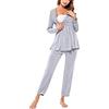 Litherday Pigiama Premaman Donna Invernale Cotone Morbido Manica Lunga con Cintura Regolabile Pigiama Allattamento Parto Ospedale maternità Grigio Chiaro S