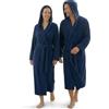 LARA MORADA Accappatoio Uomo Donna in Spugna di Cotone Premium Puro al 100% - Morbido 480gr/m2 Unisex - Massimo Comfort e Super Assorbenza, Soffice sulla Pelle con Cappuccio, Cinturino e Tasche (Blu, L)
