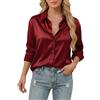 Stamain Camicetta in Raso da Donna Camicia abbottonata a Maniche Lunghe in Seta Top Donna per Lavoro Ufficio e attività Commerciale Rosso 3XL