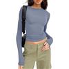 YILEEGOO Top corto da donna slim fit casual tinta unita girocollo manica lunga t-shirt aderente camicetta di base tee top