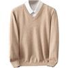 Fjnbbiot Maglione in Lana Merino da Uomo, con Scollo a V, Pullover Autunno Inverno, Colore Solido, Maglione Basic Versatile, Marrone e grigio., XL