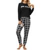 TeJoyce Pigiama Donna Cotone Lungo, Set Pigiama Donna di Pantaloni a Quadri con Tasche con con Stampa Lettere a Maniche Lunghe, Pigiami Invernali Pigiama Due Pezzi Tasche con Coulisse