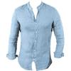 DIDYUGO Camicia Uomo in Lino Manica Lunga Collo alla Coreana Slim Fit S M L XL XXL XXXL (XL - Celeste)