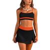 SHEKINI Costume da bagno da donna, a vita alta, con gonna da bagno e slip di sicurezza, bikini fascia imbottita, costume a due pezzi snellente, abito da bagno, nero/arancione, L