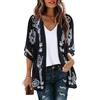 Gosunny Top estivi da donna per spiaggia, kimono boho copricostume bikini oversize con stampa floreale, cardigan, Fiori neri., XL