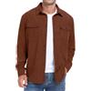 QIXING Camicia da uomo in corduroy, button down, a maniche lunghe, shacket, giacca trucker, autunno inverno, con tasche a patta, Marrone, L