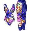 Vuncio Costumi da Bagno Donna con Pareo Intero Push up Taglie Forti Volant Fantasia Elegante Stampa Tropicali Donna Monokini con Gonnellina Spiaggia Piscina Mare
