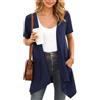 YGJIEGENG Cardigan da donna a maniche corte aperto sul davanti Cardigan estivi in maglia leggeri Capispalla Cardigan maglione giacche tinta unita con tasca (M-3XL), Blu navy, M