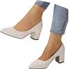 EQWIGKEIT Scarpe glitterate Donna Pumps Con Tacco Stiletto Chiuso Scarpe da ballo Comode Scarpe da Sposa Elegante Tacco a Blocco Scarpe da Sposa Festive Scarpe da ballo, A2 beige., 36 EU
