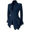 Masrin Elegante camicia da donna smoking vintage steampunk gotico rinascimentale per feste, stile medievale, con finiture in pizzo, tunica irregolare con scollo a V e maniche lunghe, Blu marino, S