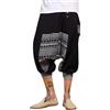 Virblatt Pantaloni Corti Uomo Etnici Cotone Pantaloni Harem Larghi Bermuda Cavallo Basso Hippie Sorgenfrei Bianco L-XL
