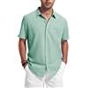 Friptspyg Camicia di Lino a Maniche Corte Uomo con Tasca E Bottoni Nascosti Perfetta per L'uso Casual Quotidiano O in Spiaggia