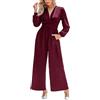CUPSHE Tutina da donna, scollo a V, maniche lunghe bombate, gamba larga, elegante, con tasche, Granata, L