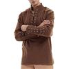 Generic Steampunk, camicia da uomo medievale, con volant, in lino, a maniche lunghe, medievale, con lacci, colletto alto, gotico, steampunk, scollo a V, tinta unita, caffè B., XL
