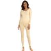 Mcilia - Completo Intimo Termico da Donna, Modale Ultra Sottile, con Scollo Rotondo, Camicia a Maniche Lunghe & Leggings, Beige Medium (EU 40 42)