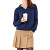 Simple&Opulence Maglie da Donna con Scollo a V, Felpe Polo Leggere da Donna, Pullover a Coste con Colletto a Giro, Maglieria a Maniche Lunghe per la Primavera Estate, XL, Blu Denim Scuro
